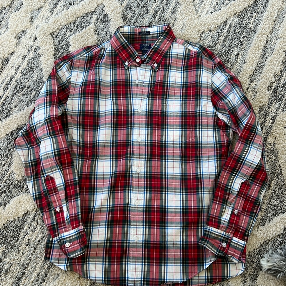 J Crew Slim Untucked holiday plaid.
